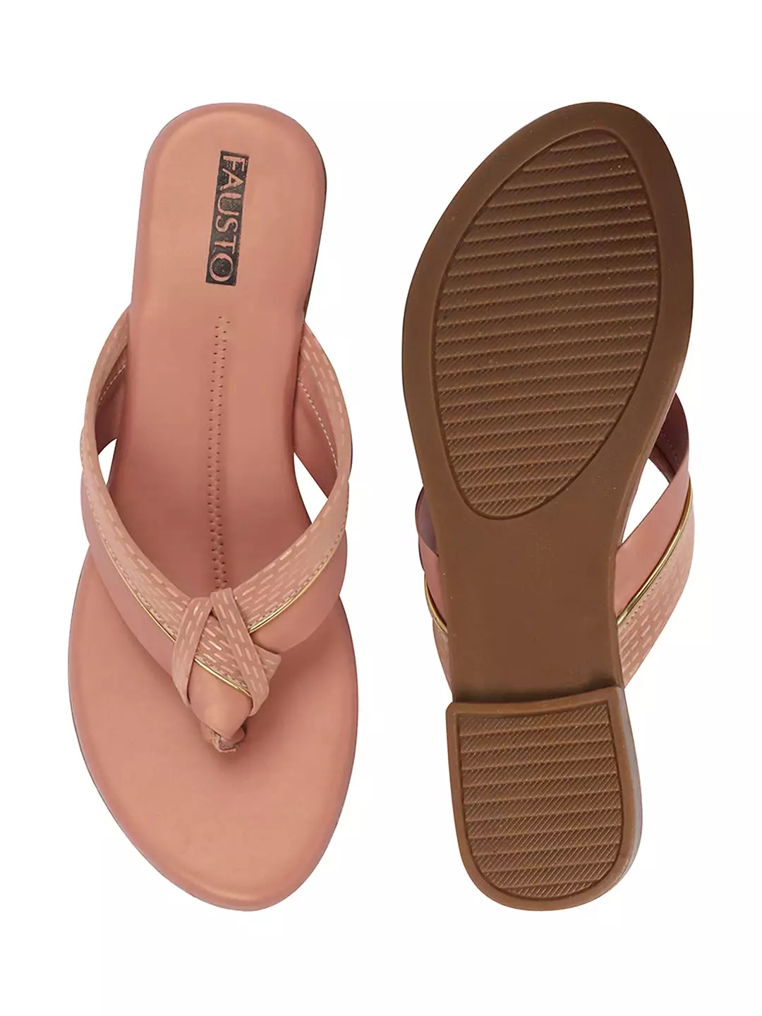 Women Pink T-Strap Thong Slip On Flats Slippers