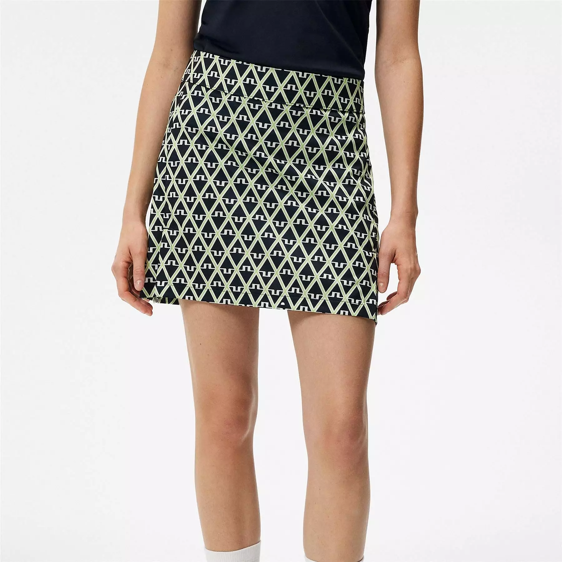 Womens Amelie TX Jersey Printed Mid Skirt Geo JL Navy - SS24