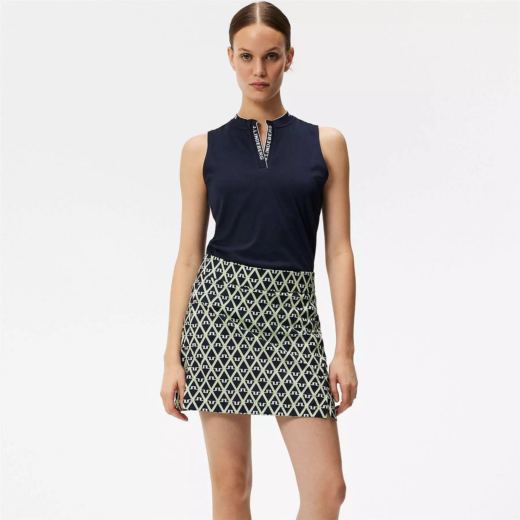 Womens Amelie TX Jersey Printed Mid Skirt Geo JL Navy - SS24