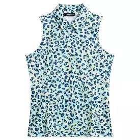 Womens Dena Sleeveless TX Jersey Print Polo Leopard Aruba Blue - SS24