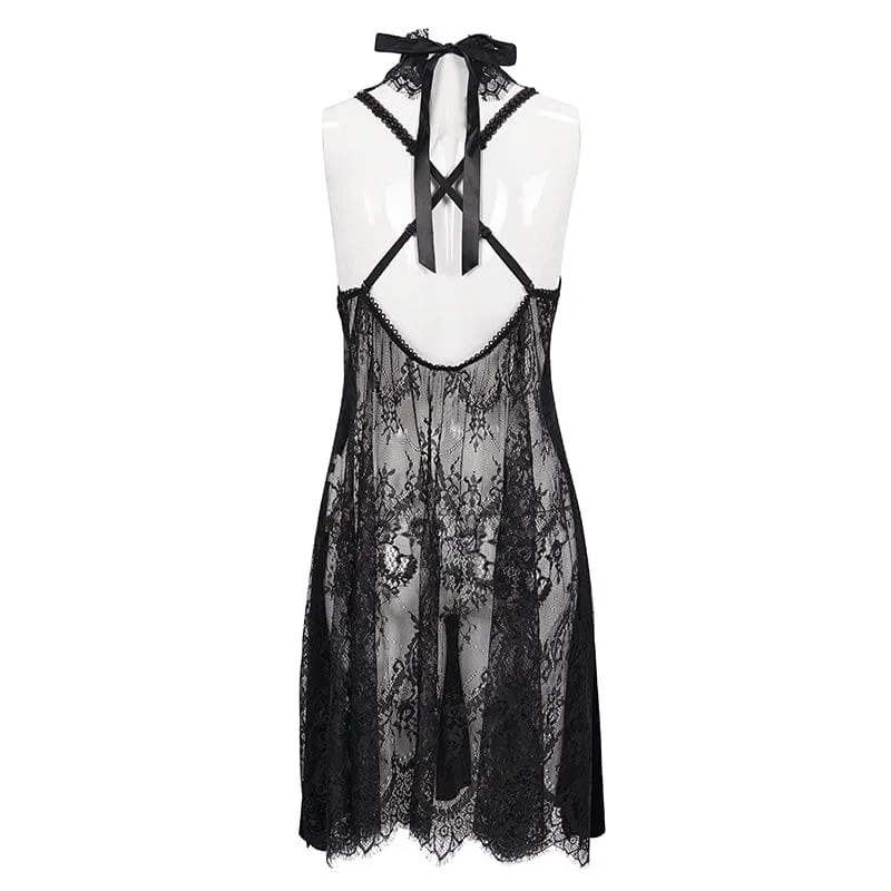 Women's Gothic Halterneck Backless Sexy Velet Nightgown