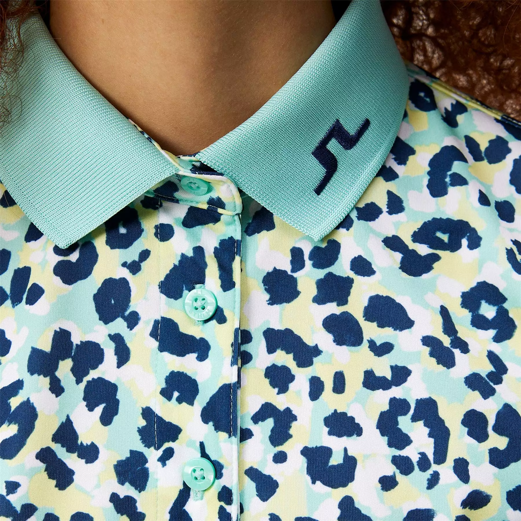 Womens Tour Tech TX Jersey Print Polo Leopard Aruba Blue - SS24