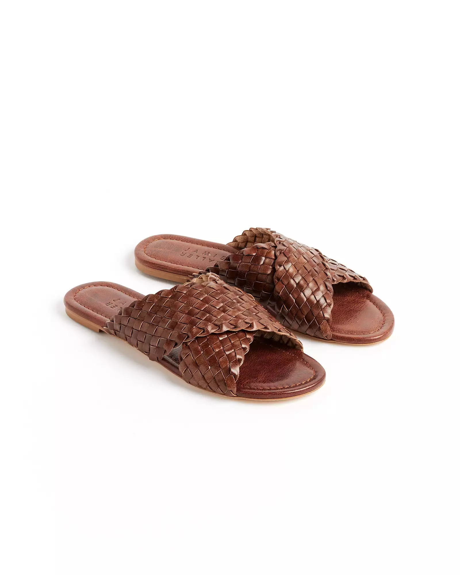 Woven Strap Slide in Brown Braided